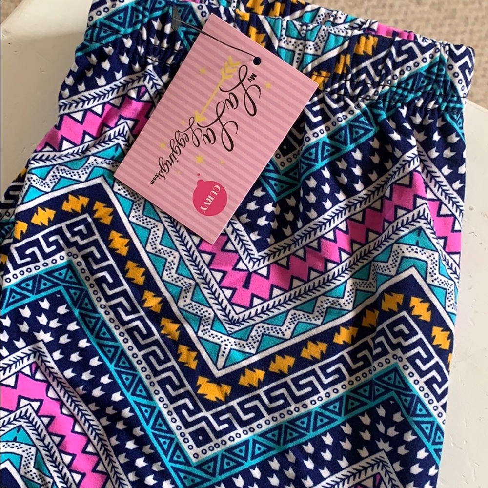Leggings - blue pink gold chevron style